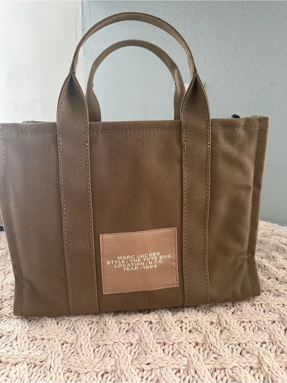 Marc Jacobs Olive Brown Canvas Tote with Black Strap